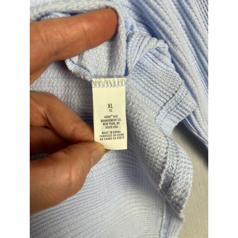 Aerie Henley Womens XL Light Blue Long Sleeve Waffle Knit Thermal Loungewear - Picture 5 of 8